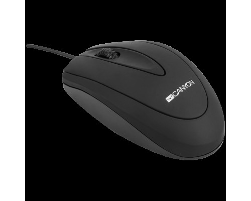 Мышь CANYON, цвет - черный, проводная, DPI 800, 3 кнопки, прорезиненное покрытие.