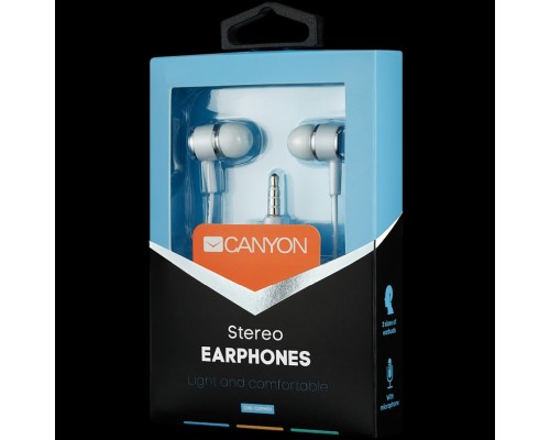 Гарнитура CANYON EPM- 01 Stereo earphones with microphone, White, cable length 1.2m, 23*9*10.5mm,0.013kg