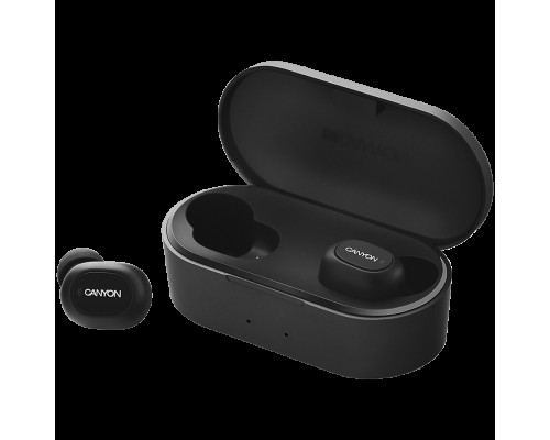 Гарнитура Canyon TWS-2 Bluetooth sport headset, with microphone, BT V5.0, RTL8763BFR, battery EarBud 43mAh*2+Charging Case 800mAh, cable length 0.18m, 78*38*32mm, 0.063kg, Black