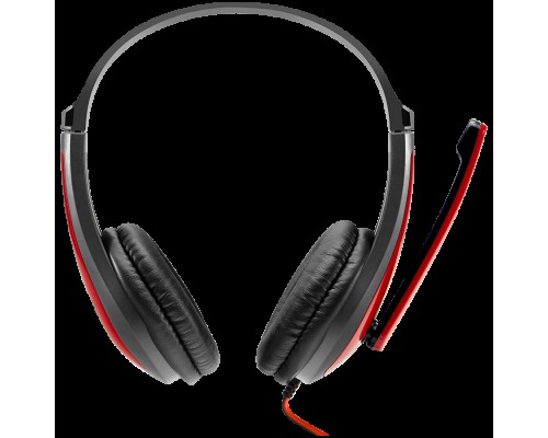 Гарнитура CANYON HSC-1 basic PC headset with microphone, combined 3.5mm plug, leather pads, Flat cable length 2.0m, 160*60*160mm, 0.13kg, Black-red