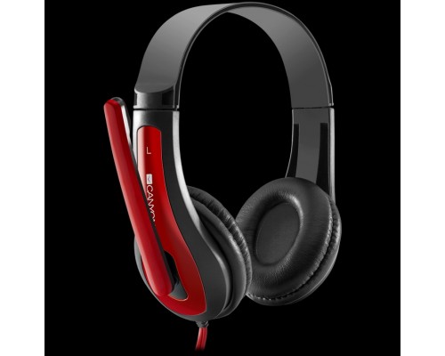 Гарнитура CANYON HSC-1 basic PC headset with microphone, combined 3.5mm plug, leather pads, Flat cable length 2.0m, 160*60*160mm, 0.13kg, Black-red