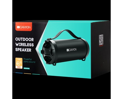 Портативная аудиосистема CANYON BSP-6 Bluetooth Speaker, BT V4.2, Jieli AC6905A, TF card support, 3.5mm AUX, micro-USB port, 1500mAh polymer battery, Black, cable length 0.6m, 242*118*118mm, 0.834kg