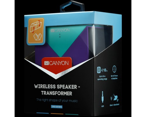 Портативная аудиосистема CANYON BSP-4 Transformer Bluetooth Speaker, BT V5.0, Jieli AC6925, 360 degree rotation, Built in microphone, TF card support, 3.5mm AUX, micro-USB port, 800mAh polymer battery, blue-purple, 7.1*35.6mm, 0.155kg