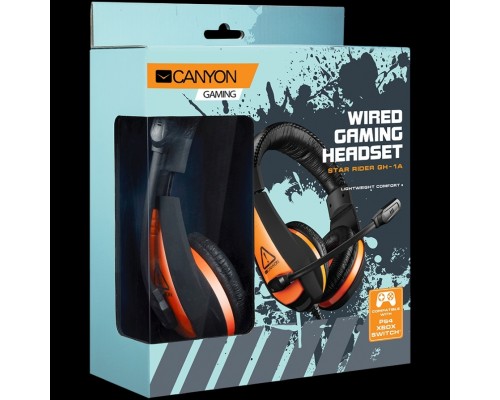 Гарнитура CANYON Gaming headset 3.5mm jack with adjustable microphone and volume control, with 2in1 3.5mm adapter, cable 2M, Black, 0.23kg