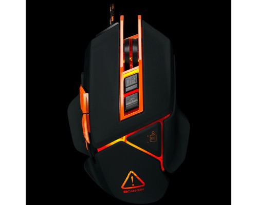 Мышь CANYON Hazard GM-6 Optical gaming mouse, adjustable DPI setting 800/1600/2400/3200/4800/6400, LED backlight, moveable weight slot and retractable top cover for comfortable usage, Black rubber, cable length 1.70m, 137*90*42mm, 0.154kg(replacement