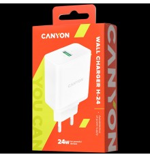 Адаптер питания Canyon, Wall charger with 1*USB, QC3.0 24W, Input: 100V-240V, Output: DC 5V/3A,9V/2.67A,12V/2A, Eu plug, Over-load,  over-heated, over-current and short circuit protection, CE, RoHS ,ERP. Size:89*46*26.5 mm,58g, White                 