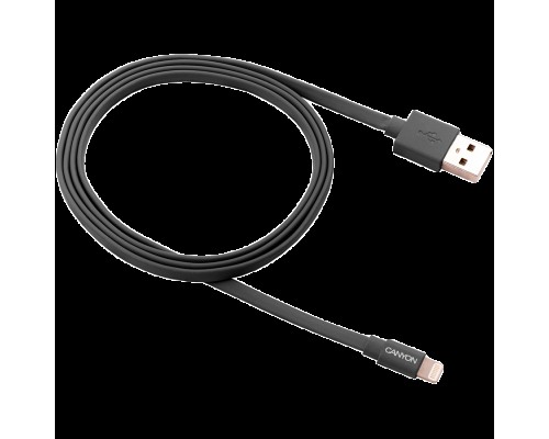 Кабель USB CANYON MFI-2 Charge & Sync MFI flat cable, USB to lightning, certified by Apple, 1m, 0.28mm, Dark gray