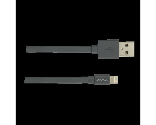 Кабель USB CANYON MFI-2 Charge & Sync MFI flat cable, USB to lightning, certified by Apple, 1m, 0.28mm, Dark gray