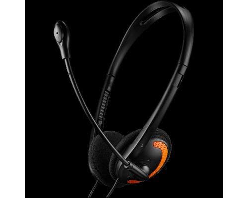 Гарнитура CANYON HS-01 PC headset with microphone, volume control and adjustable headband, cable length 1.8m, Black/Orange, 163*128*50mm, 0.069kg