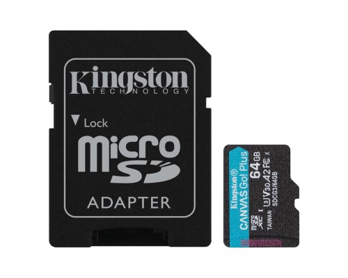 Карта памяти Kingston 64GB microSDXC Canvas Go Plus 170R A2 U3 V30 Card + ADP EAN: 740617301045