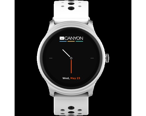 Смарт-часы CANYON Oregano SW-81 Smart watch, 1.3inches IPS full touch screen, Silver Alloy+plastic body,IP68 waterproof, multi-sport mode with swimming mode, compatibility with iOS and android,white-black with extra black belt, Host: 262x43.6x12.5mm,