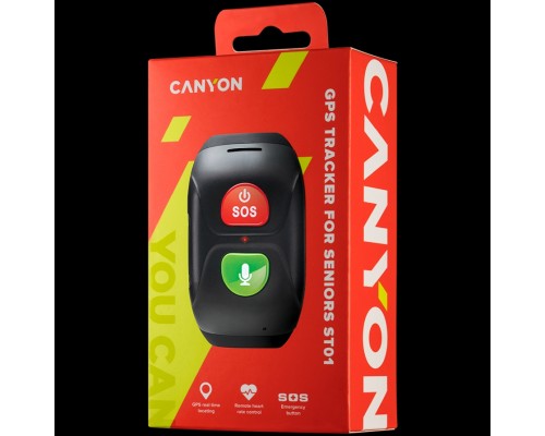 Смарт-часы CANYON ST-01 Senior Tracker, GPS function, SOS button, IP67 waterproof, single SIM, 16KB RAM 512KB ROM, GSM(850/900/1800/1900MHz), 400mAh, compatibility with iOS and android, Black, host: 66*37*16mm, strap: 20wide*240mm, 48g