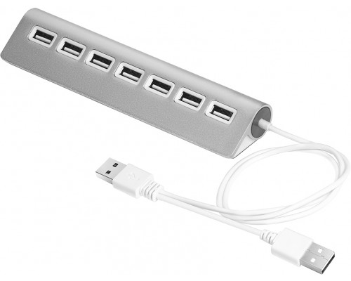 USB-концентратор Greenconnect USB 2.0 Разветвитель GCR-UH227S на 7 портов  0,5m+доп питание , silver