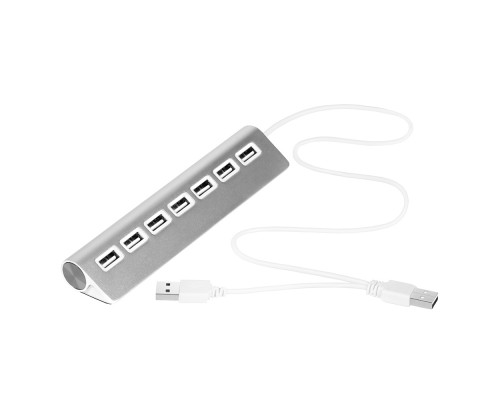 USB-концентратор Greenconnect USB 2.0 Разветвитель GCR-UH227S на 7 портов  0,5m+доп питание , silver