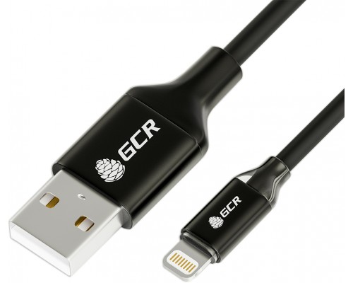 Кабель Greenconnect 3A 1.5m Apple USB 2.0, AM/Lightning 8pin MFI для Iphone 5/6/7/8/X - светодиодный, поддержка всех IOS, черный, AL корпус черный