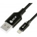 Кабель Greenconnect 3A 1.5m Apple USB 2.0, AM/Lightning 8pin MFI для Iphone 5/6/7/8/X - светодиодный, поддержка всех IOS, черный, AL корпус черный