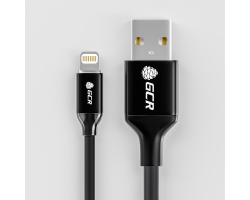 Кабель Greenconnect 3A 1.5m Apple USB 2.0, AM/Lightning 8pin MFI для Iphone 5/6/7/8/X - светодиодный, поддержка всех IOS, черный, AL корпус черный