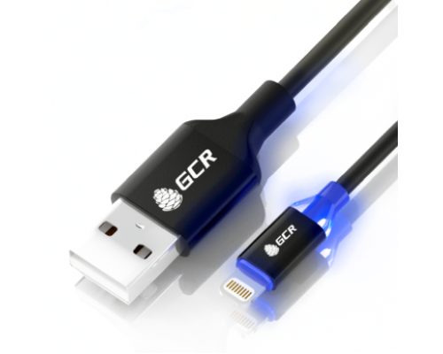 Кабель Greenconnect 3A 1.5m Apple USB 2.0, AM/Lightning 8pin MFI для Iphone 5/6/7/8/X - светодиодный, поддержка всех IOS, черный, AL корпус черный