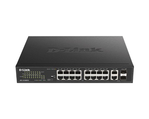 Коммутатор D-Link DES-1018MPV2/A1A, L2 Unmanaged Switch with 16 10/100Base-TX ports and 2 100/1000Base-T/SFP combo-ports (16 PoE ports 802.3af/at (30 W), PoE Budget 247 W).16K Mac address, Auto-sensing, 802.3x