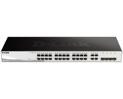 Управляемый коммутатор D-Link DGS-1210-28/F2A, L2 Smart Switch with  24 10/100/1000Base-T ports and 4 1000Base-T/SFP combo-ports.8K Mac address, 802.3x Flow Control, 256 of 802.1Q VLAN, VID range 1-4094, 4 IP Interface, 8