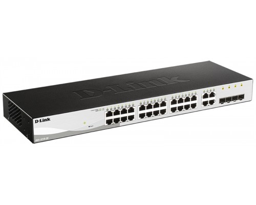 Управляемый коммутатор D-Link DGS-1210-28/F2A, L2 Smart Switch with  24 10/100/1000Base-T ports and 4 1000Base-T/SFP combo-ports.8K Mac address, 802.3x Flow Control, 256 of 802.1Q VLAN, VID range 1-4094, 4 IP Interface, 8