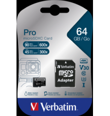 Карта памяти Verbatim micro Secure Digital Card microSDXC PRO UHS-I Class 10 64Gb inc adapter                                                                                                                                                             