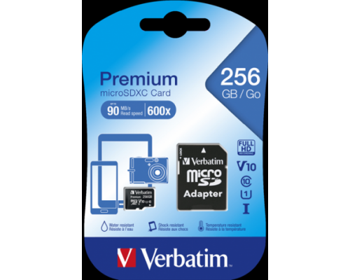 Карта памяти Verbatim micro Secure Digital Card microSDXC premium 256GB Class 10 inc adapter