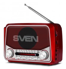 Радиоприемник Sven SRP-525 аналоговый, FM/AM/SW, стерео, 150-20000 Гц, 3 Вт, 76 мм, USB/AUX/micrоSD, фонарик, ремешок, красный                                                                                                                            