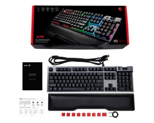 Клавиатура XPG SUMMONER4C BKCRU Cherry MX silver, механическая, игровая, проводная, 2х USB, подсветка RGB, аллюминиевая рама, черная