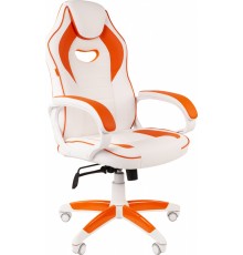 Игровое кресло Chairman game 16 компьютерное, до 120 кг, экокожа/ткань TW, цвет  белый/оранжевый                                                                                                                                                          