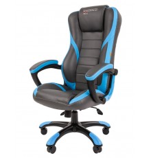 Игровое кресло Chairman game 22 компьютерное, до 180 кг, экокожа/пластик, цвет  серый/голубой                                                                                                                                                             