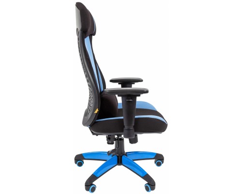 Игровое кресло Chairman game 14 компьютерное, до 120 кг, ткань/пластик, цвет черный/голубой