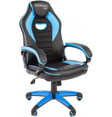 Игровое кресло Chairman game 16 компьютерное, до 120 кг, экокожа/ткань/пластик, цвет  черный/голубой                                                                                                                                                      