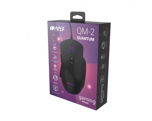 Мышь HIPER Quantum Q-M2 проводная, оптическая, 6200 dpi, USB, 14 кнопок, RGB подсветка, сменные панели, цвет  черный