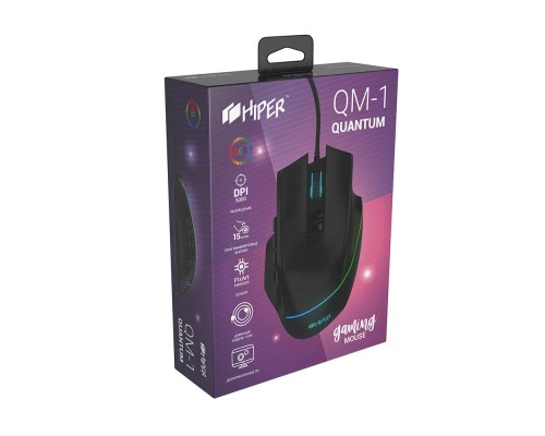 Мышь HIPER Quantum Q-M1 проводная, оптическая, 7200 dpi, USB, 10 кнопок, RGB подсветка, 3 сменные панели, цвет  черный