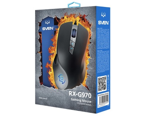 Мышь Sven RX-G970 оптическая, проводная, 4000 dpi, USB, Avago 3050, подсветка RGB, цвет  черный