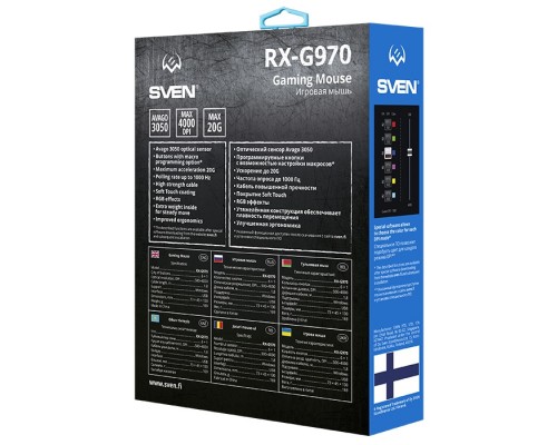 Мышь Sven RX-G970 оптическая, проводная, 4000 dpi, USB, Avago 3050, подсветка RGB, цвет  черный