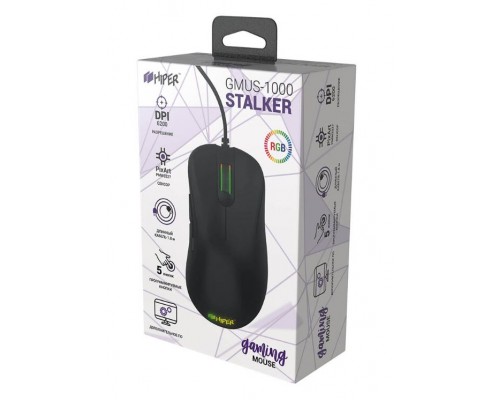 Мышь HIPER STALKER GMUS-1000 проводная, оптическая, 6200 dpi, USB, PMW3327, 7 кнопок, подсветка RGB, цвет  черный