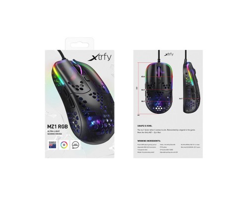 Мышь Xtrfy MZ1 RGB Zy’s Rail оптическая, проводная, 16000 dpi, USB, PixArt 3389, RGB подсветка, цвет  черный