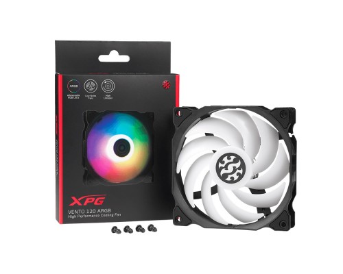 Вентилятор XPG VENTO120ARGB-BKCWW для корпуса, 120х120 мм, 3-pin. 1200 об/мин, 45.3 CFM, 23 дБ, RGB, тип подшипника  скольжения