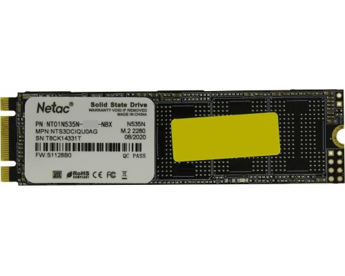 Твердотельный накопитель Netac N535N NT01N535N-512G-N8X SSD, M.2, 512Gb, SATA-III, чтение  540 Мб/сек, запись  490 Мб/сек, TLC 3D NAND