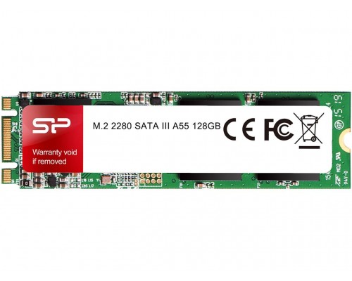 Твердотельный накопитель Silicon Power A55 SP128GBSS3A55M28 SSD, M.2, 128GB, SATA-III, чтение  560 Мб/сек, запись  530 Мб/сек, TLC 3D NAND, TRIM, NCQ