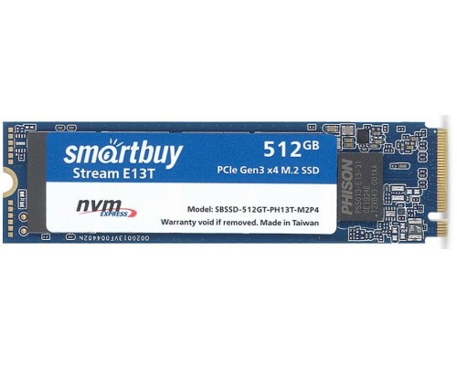 Твердотельный накопитель Smartbuy Stream E13T SBSSD-512GT-PH13T-M2P4 SSD, M.2, 512GB, PCI-E x4, чтение  1700 Мб/сек, запись  1550 Мб/сек, TLC 3D NAND, NVMe, 300 TBW