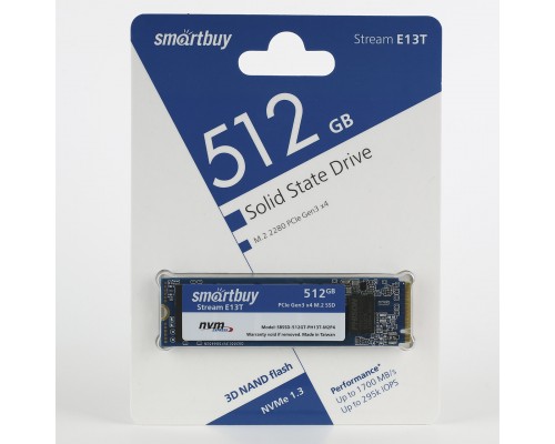 Твердотельный накопитель Smartbuy Stream E13T SBSSD-512GT-PH13T-M2P4 SSD, M.2, 512GB, PCI-E x4, чтение  1700 Мб/сек, запись  1550 Мб/сек, TLC 3D NAND, NVMe, 300 TBW