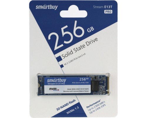 Твердотельный накопитель Smartbuy Stream E13T Pro SBSSD-256GT-PH13P-M2P4 SSD, M.2, 256GB, PCI-Ex4, чтение  2300 Мб/сек, запись  1150 Мб/сек, TLC, NVMe