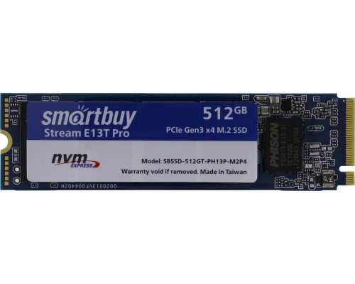 Твердотельный накопитель Smartbuy Stream E13T Pro SBSSD-512GT-PH13P-M2P4 SSD, M.2, 512GB, PCI-Ex4, чтение  2500 Мб/сек, запись  2100 Мб/сек, TLC, NVMe