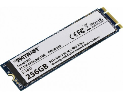 Твердотельный накопитель Patriot Scorch PS256GPM280SSDR SSD, M.2, 256Gb, PCI-E x2, чтение  1900 Мб/сек, запись  780 Мб/сек, TLC 3D, TRIM, буфер  256 Мб
