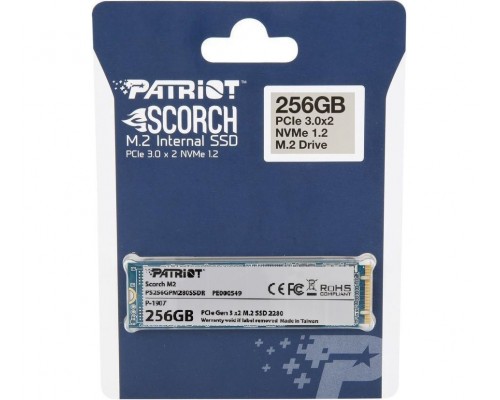 Твердотельный накопитель Patriot Scorch PS256GPM280SSDR SSD, M.2, 256Gb, PCI-E x2, чтение  1900 Мб/сек, запись  780 Мб/сек, TLC 3D, TRIM, буфер  256 Мб