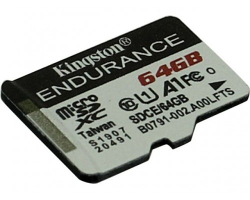 Карта памяти Kingston Class10 64Gb SDCE/64GB High Endurance, microSDXC, UHS-I (A1), без адаптера