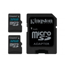 Карта памяти Kingston Canvas SDCS2/32GB-2P1A Class10, 32Gb(2шт. по 32Гб), microSDHC, UHS-I (U1), с адаптером                                                                                                                                              